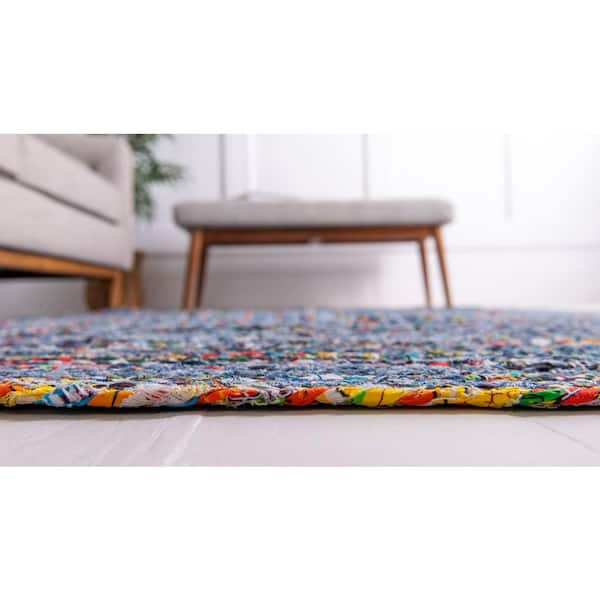 Unique Loom Braided Chindi Blue/Multi 3 ft. x 3 ft. Round Area Rug