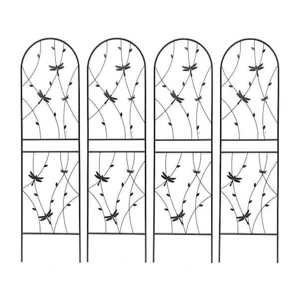 Miscool Avex Black 4-Pieces 19.7 in. W x 71 in. H Metal Garden Trellis for Climbing Plants Outdoor Flower Support