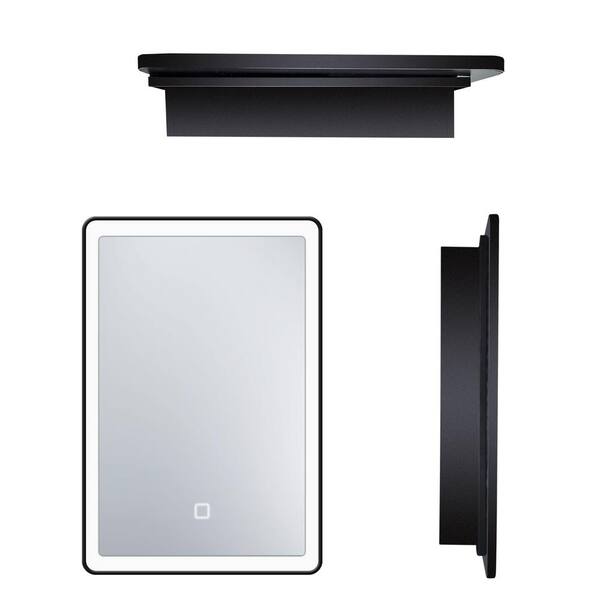 Cesicia 24 in. W x 30 in. H Anti-Fog LED Rectangular Black Aluminum and Iron Recessed/Surface Mount Medicine Cabinet with Mirror
