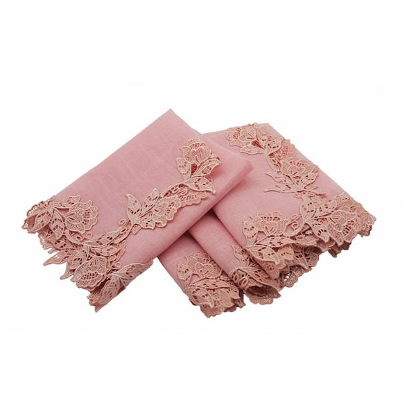 Rose Lace 20 in. x 20 in. Rose Quartz English Trim Napkins (Set of 4)
