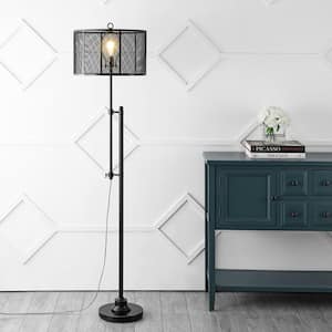 Noah 64.5 in. Black Modern Industrial Iron Height-Adjustable LED Floor Lamp