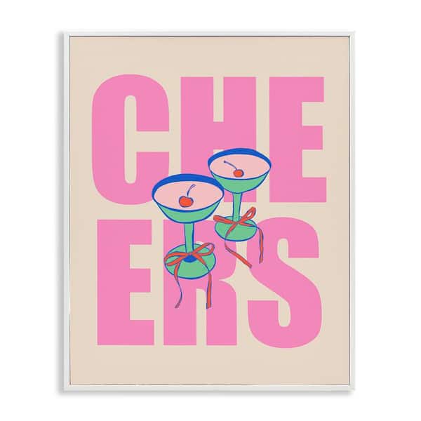Stupell Industries Cheers Martinis & Bows by House of Lulu White Framed Food Giclee Art Print 30 in. x 24 in.