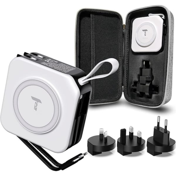 EKIEUDL 5-in-1 Universal Travel Power Bank with Built-in Cable in White