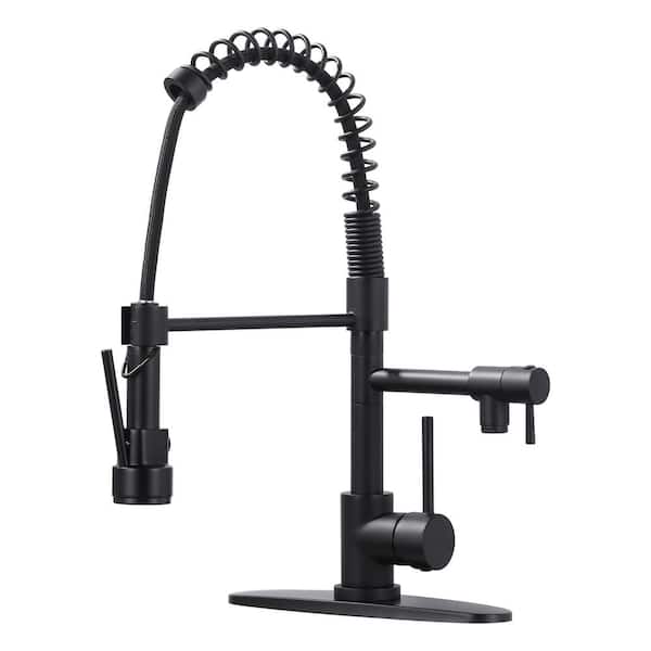 WOWOW Single Handle Pull Down Sprayer Kitchen Faucet with Advanced Spray, Pull Out Spray Wand in Solid Brass in Matte Black