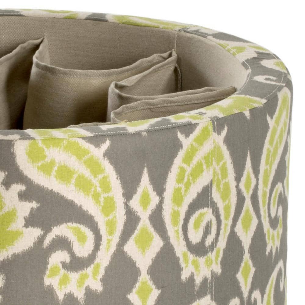 Ikat Grass Green Tufted Round Storage Ottoman