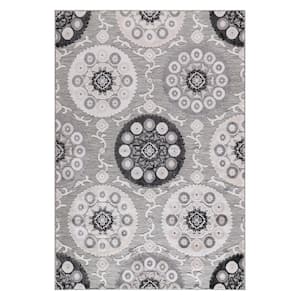 Grey 8 ft. x 10 ft. Equator Medallion Bohemian Indoor Outdoor Area Rug