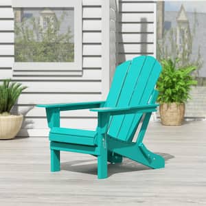 Addison Poly Plastic Folding Outdoor Patio Traditional Adirondack Lawn Chair in Turquoise