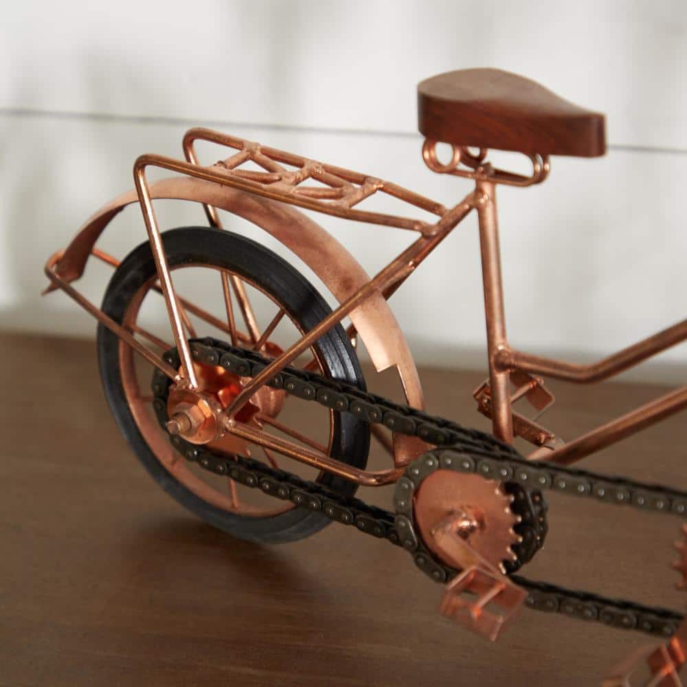 Copper and Wood Tandem Bicycle Sculpture, 21"