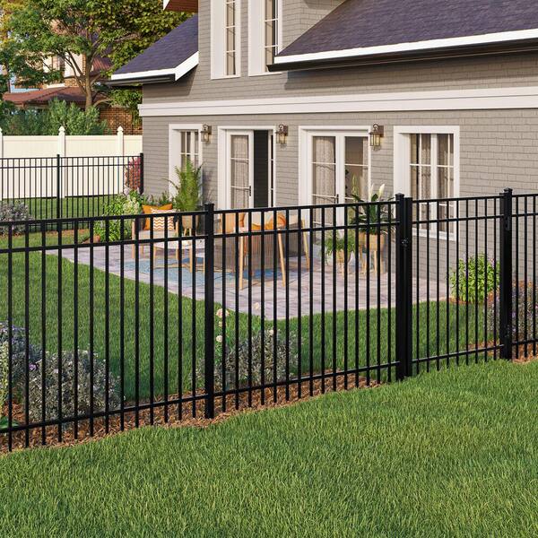 TuffBilt Mitchell 5 ft. H x 6 ft. W Black Aluminum Pre-Assembled Flat Top Spaced Picket Fence Panel