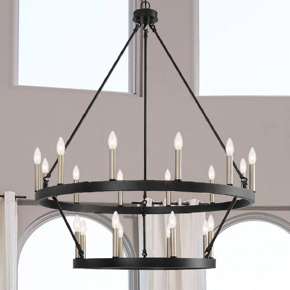 Rustic Black and Brass Dust 20-Light Wagon Wheel Chandelier