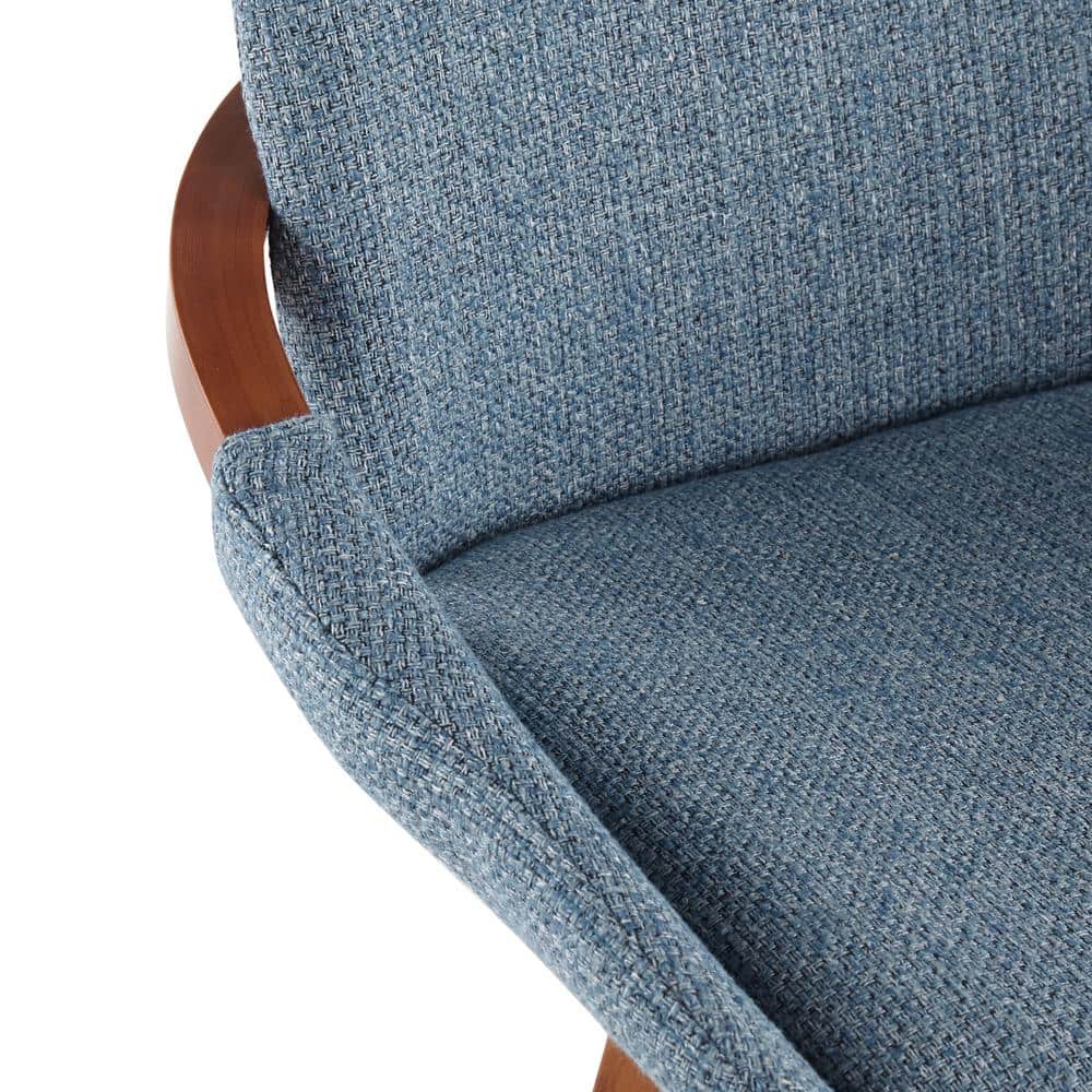 Walnut and Blue Mid-Century Modern Swivel Counter Stool