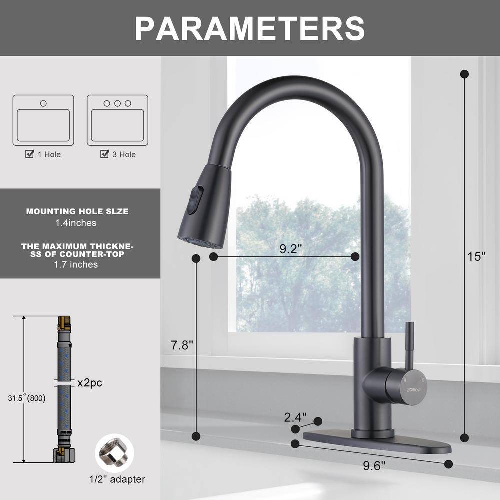 Matte Gray Stainless Steel Pull Down Kitchen Faucet with Sprayer
