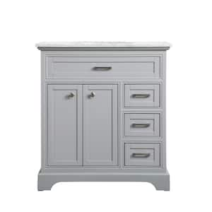 Timeless Home 32 in. W x 21.5 in. D x 35 in. H Single Bathroom Vanity in Grey with White Marble Top and White Basin