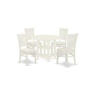 5-Piece Linen White Finish Solid Wood Top - Round Dining Room Set - Seats 4