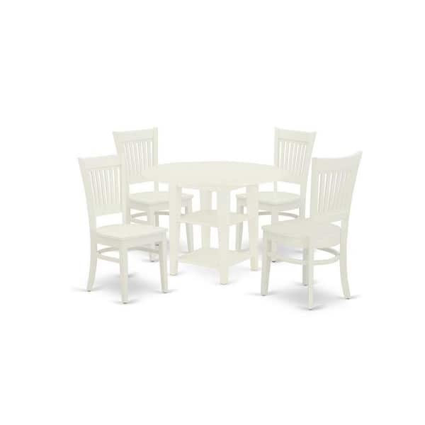 East West Furniture 5-Piece Linen White Finish Solid Wood Top - Round Dining Room Set - Seats 4