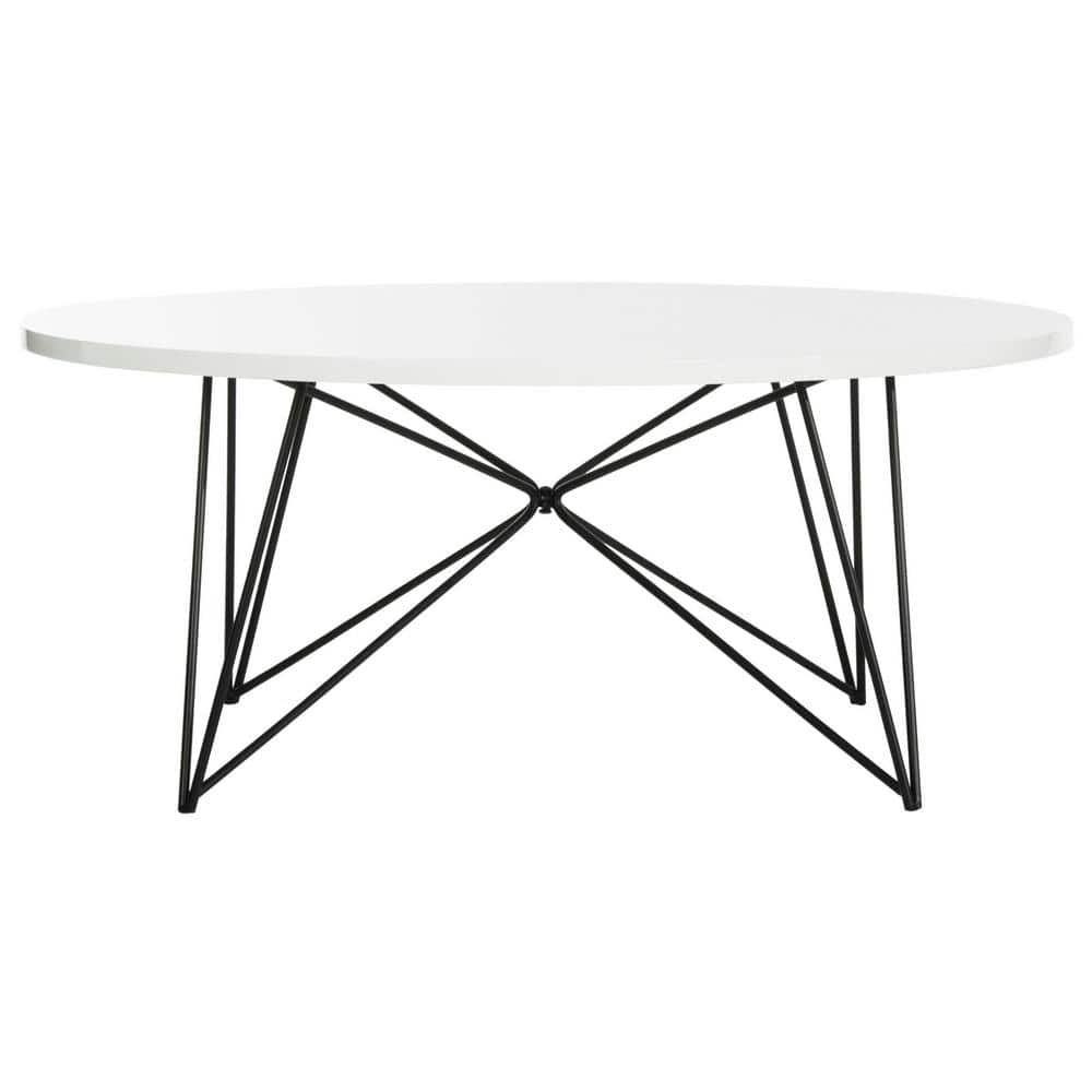 White Round Wood Coffee Table with Black Iron Base