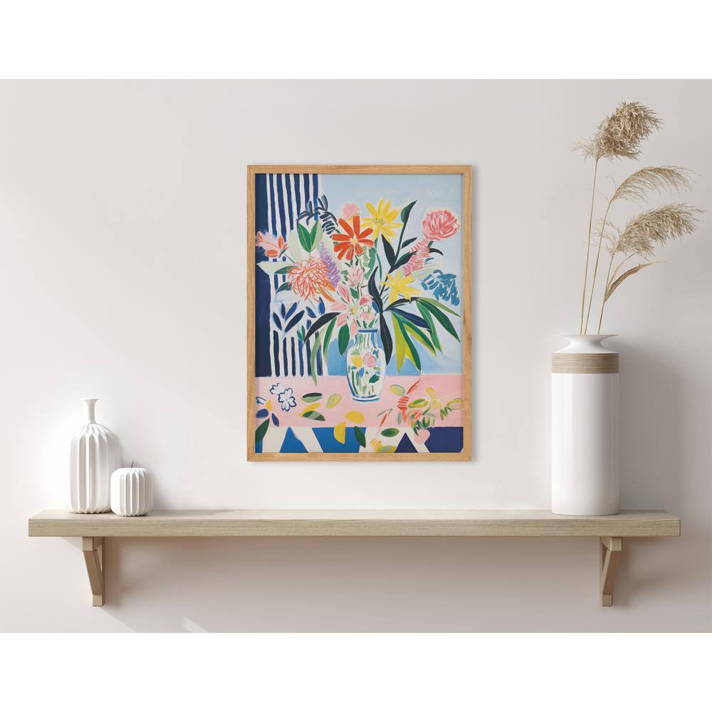Natural Wood Framed Colorful Floral Vase Print, 12x16