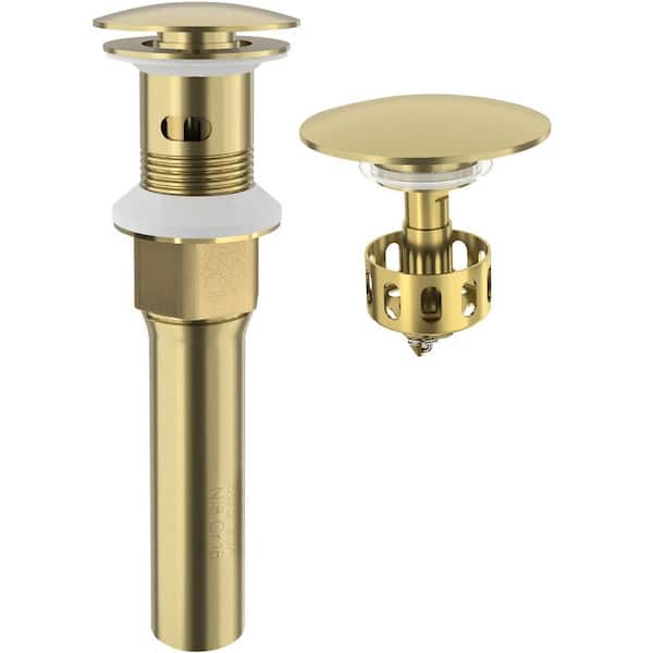 8.66 in. H x 2.59 in. W x 2.59 in. D Brushed Champagne Gold Sink Drain Stopper with Overflow and Detachable Basket