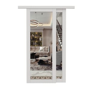 60 in. x 80 in. Solid MDF Core Mirrow White Primed Composite Sliding Door with Hardware Kit