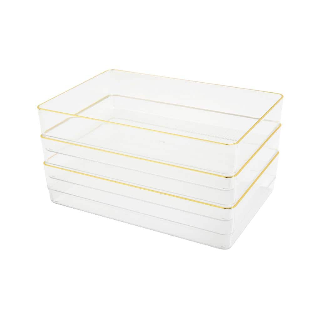 MARTHA STEWART Clear/Gold Trim Desk Drawer Organizer Set of 3