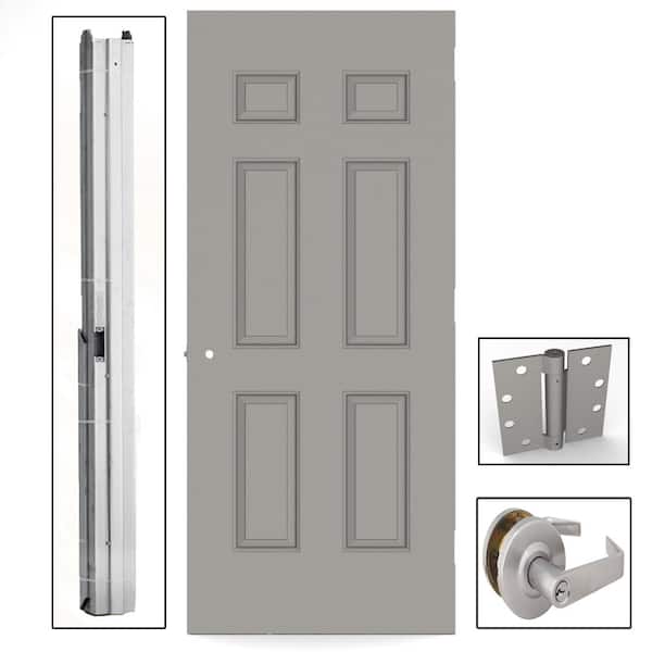 L.I.F Industries 36 in. x 84 in. Gray 6-Panel Steel Commercial Door with Hardware