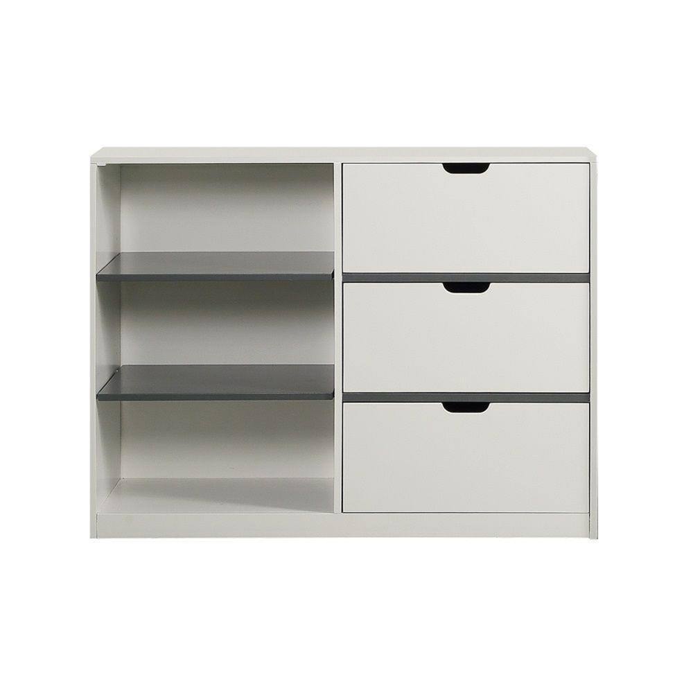 White and Gray 47" Freestanding Wood Accent Cabinet with Drawers and Shelves