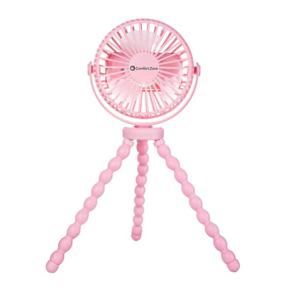 4 in. Tri-Pod Stroller Fan with Flexible Legs, 3-Speed, Rechargeable, Pink