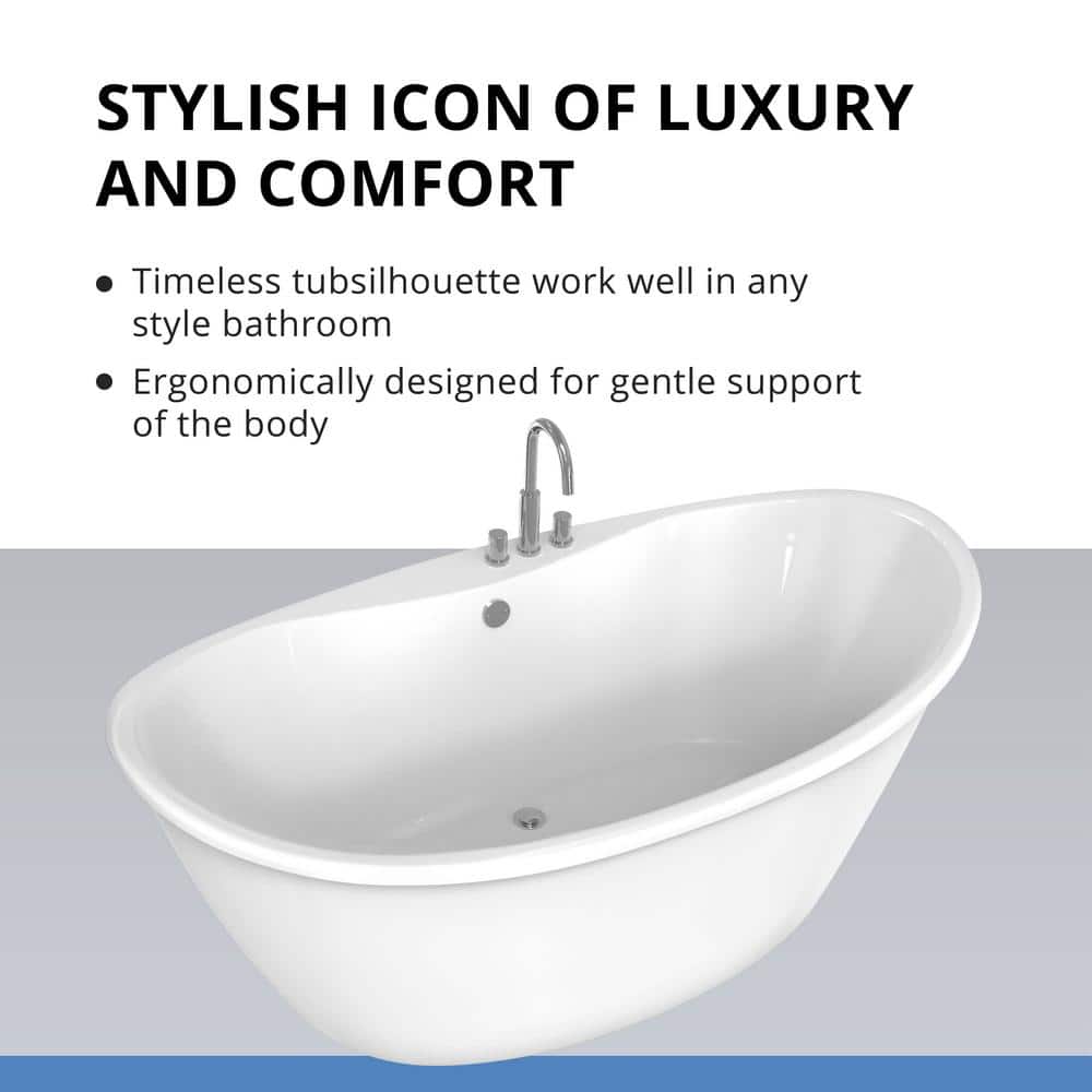 60" White Acrylic Freestanding Soaking Bathtub