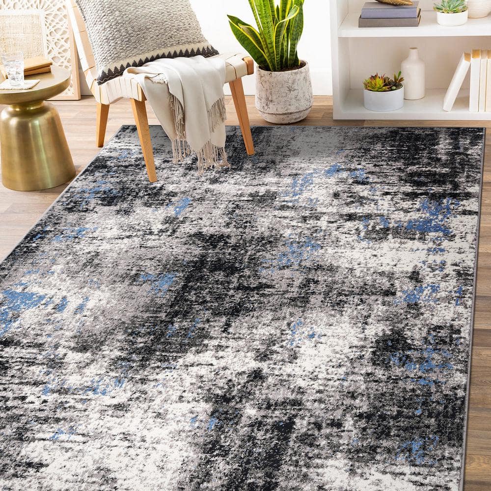 Adare Blue and Gray Abstract 5' x 7' Synthetic Area Rug