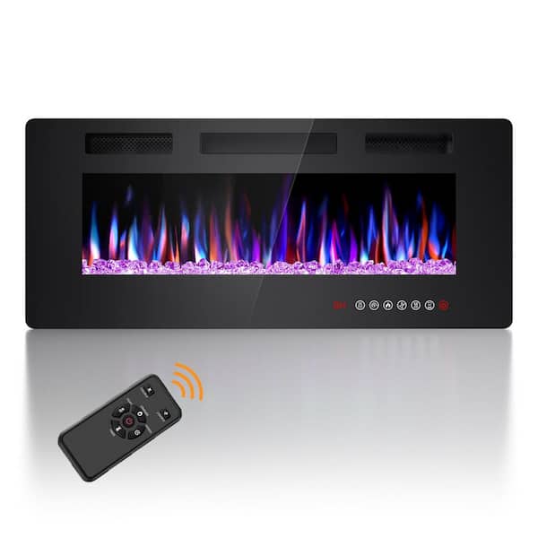 42 in. Wall Mount Low Noise Electric Fireplace with Remote Control and Touch Screen, Multi Color Flame in Black