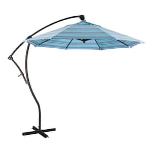 9 ft. Bronze Aluminum Cantilever Patio Umbrella with Crank Open 360 Rotation in Dolce Oasis Sunbrella