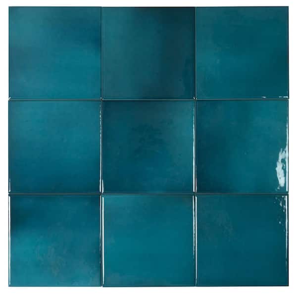 Zahara 6 in. x 6 in. Glossy Tropical Teal Porcelain Zellige Square Tile (5.38 sq ft/case)-22 Pack