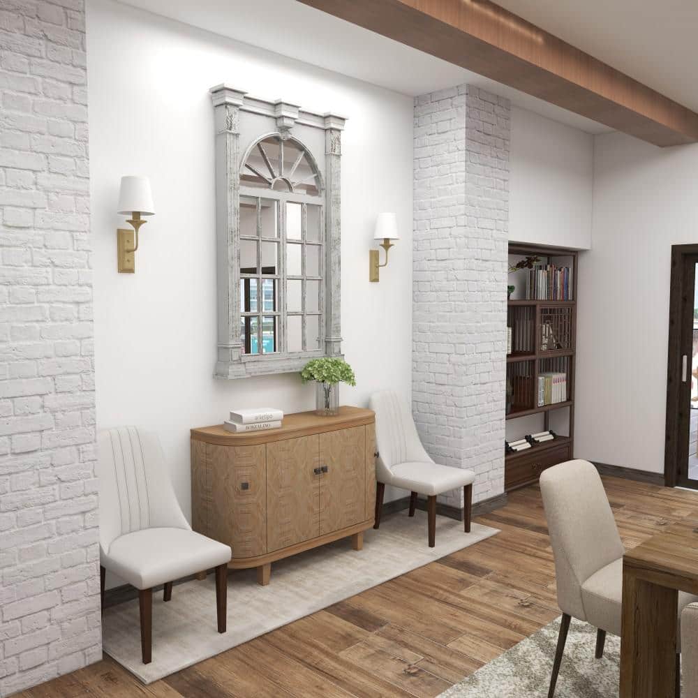 Cream Wood Windowpane Arched Wall Mirror with Distressed Finish