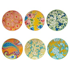 Damask Floral 8.5 in. Multicolored Salad Plates (Set of 6)