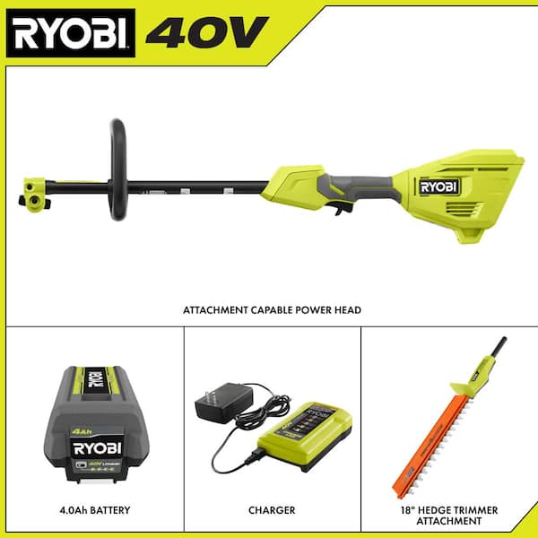 40V Expand-It Cordless Battery Attachment Capable Powerhead Kit & Hedge Trimmer with 4.0 Ah Battery and Charger