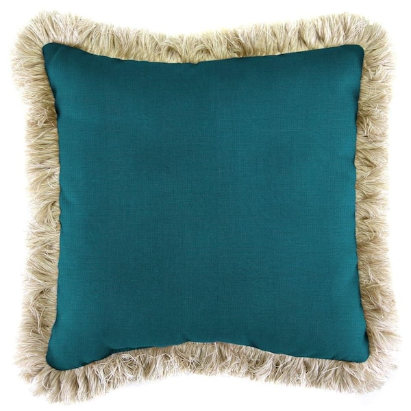 Jordan Manufacturing Sunbrella Spectrum Peacock Square Outdoor Throw Pillow with Canvas Fringe