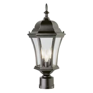 Burlington 3-Light Black Outdoor Lamp Post Light Fixture with Clear Glass