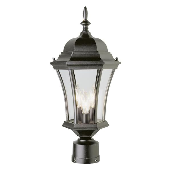 Bel Air Lighting Burlington 3-Light Black Outdoor Lamp Post Light Fixture with Clear Glass