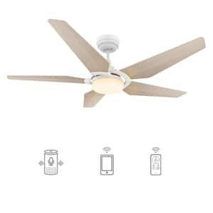 Voyager 52 in. Dimmable LED Indoor/Outdoor White Smart Ceiling Fan with Light/Remote, Works with Alexa/Google Home