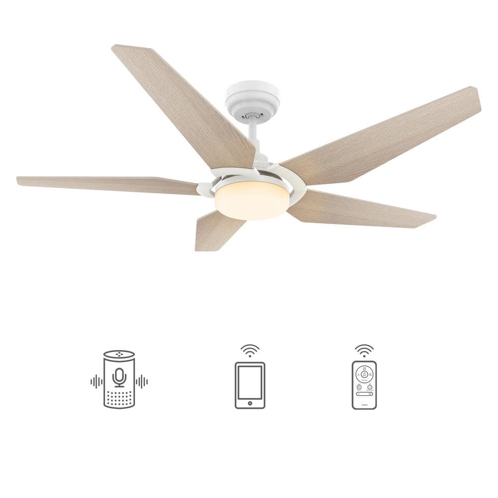 CARRO Voyager 52 in. Dimmable LED Indoor/Outdoor White Smart Ceiling Fan  with Light/Remote, Works with Alexa/Google Home S525B-L22-W6-1 The Home  Depot