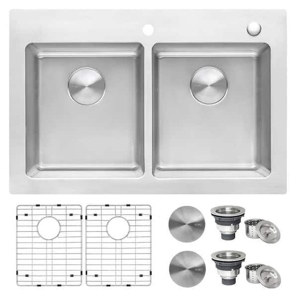 Modena 33 in. Drop-in 50/50 Double Bowl 16 Gauge Stainless Steel Kitchen Sink