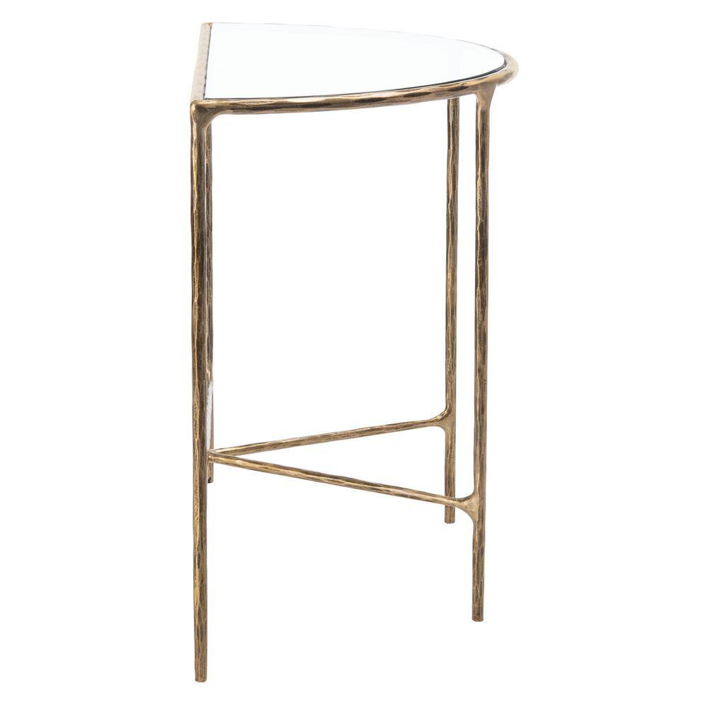 Aristocratic Brass Demilune Console Table with Sleek Glass Top