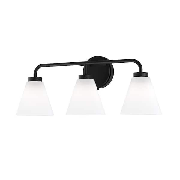 Wynridge 24 in. Plug and Play 3-Light Matte Black Vanity Light with SkyPlug