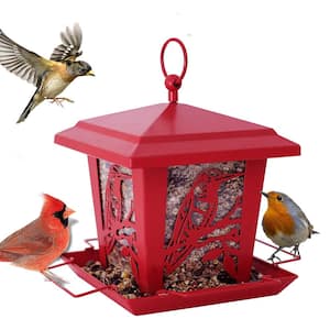 Attractive Red Metal Squirrel Guard Hanging Multiple Bird Species Seed Feeder - 2.5 lbs. 1-Pack