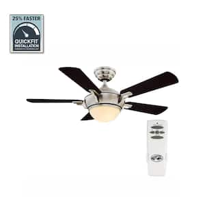 Midili 44 in. Indoor LED Brushed Nickel Dry Rated Ceiling Fan with 5 Reversible Blades, Light Kit and Remote Control