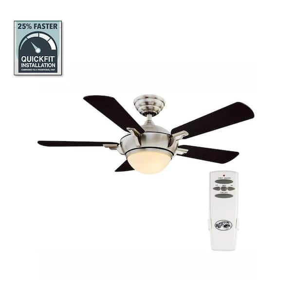 Hampton Bay Midili 44 in. Indoor LED Brushed Nickel Dry Rated Ceiling Fan with 5 Reversible Blades, Light Kit and Remote Control