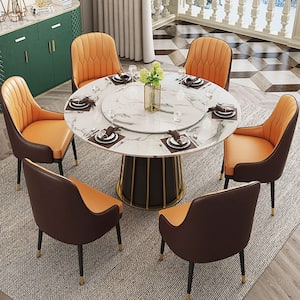 59.06 in. Modern Round White Marble Tabletop Dining Table with Carbon Steel Base (Seats 8)