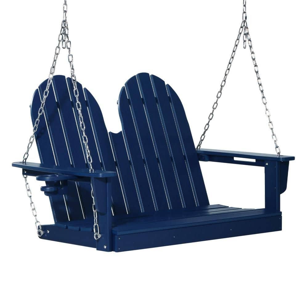 Hanniford 4 ft. Poly Plastic Outdoor Patio Hanging Adirondack 2-Person Porch Swing, Navy Blue