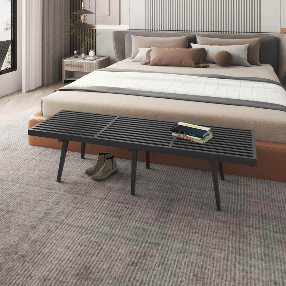 Inwood 72" Black Solid Wood Platform Bench