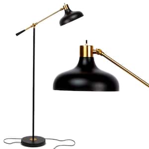 Wyatt 60 in. Classic Black Industrial 1-Light Height Adjustable LED Floor Lamp with Black Metal Bowl Shade